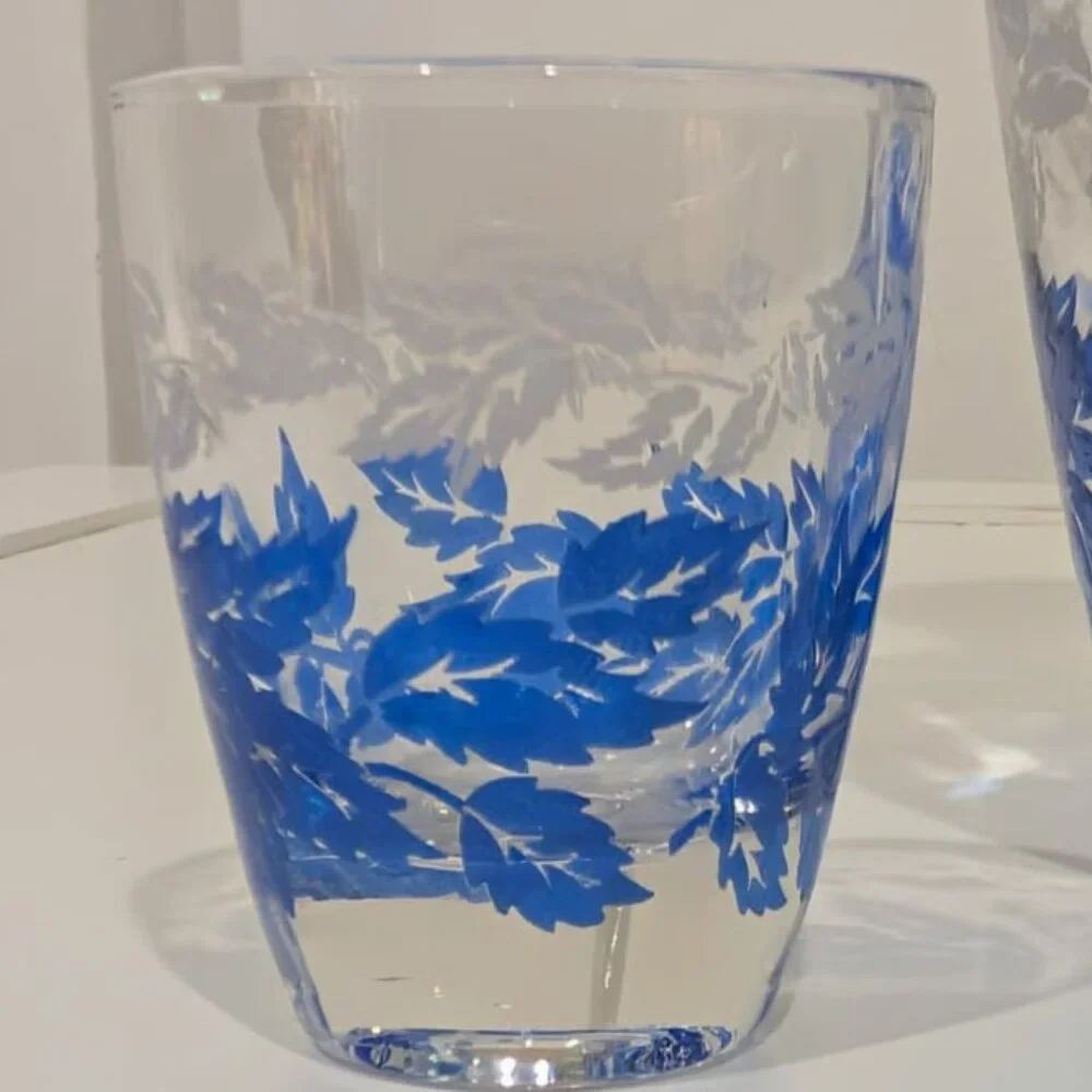 Vintage MCM Blue Silver Leaf Cordial Decanter & Shot Glass Set Luminarc France